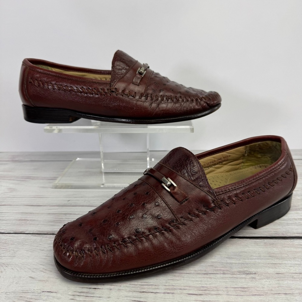 Florsheim Imperial Mens Ostrich Leather Exotic Dress Shoes 9EEE Brown Cap ToeVTG
